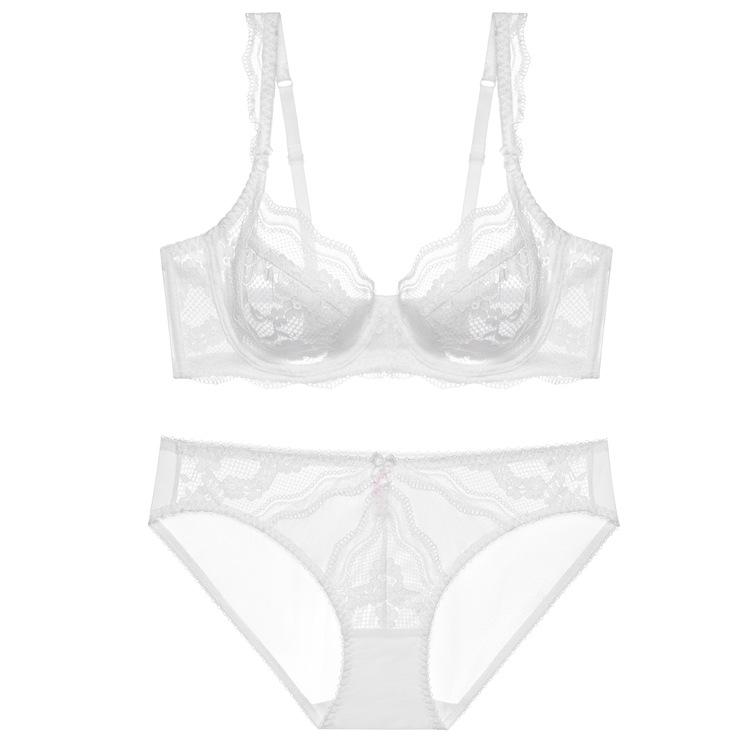 

Мереживний комплект нижньої білизни для жінок - Ультратонкий, дихаючий бюстгальтер для великих грудей Set 36/80A білий