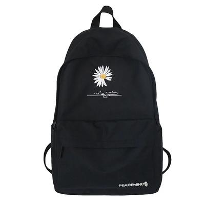 Tienerschooltas voor meisjes Rugzak Dames Afdrukken Boekentassen Middelbare schooltas Grote zwarte schattige bloemen Nylon rugzak