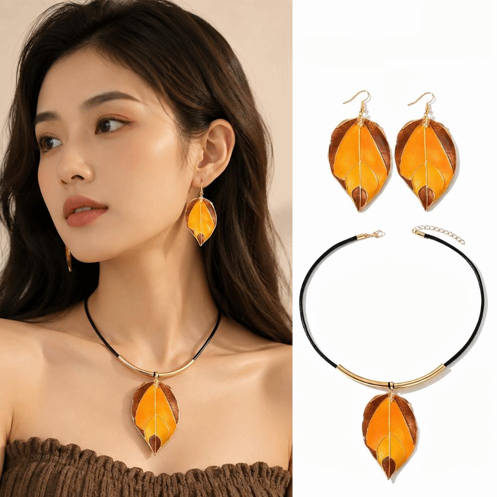 Elegant Necklace Earrings Set Vintage Choker Creative Leaf Jewelry Set Jewelry Gifts