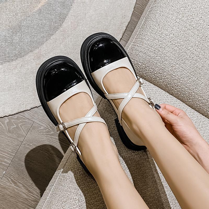 Jarní nové dámské jednobotky Móda Mokasíny Ležérní Kožené boty Mary Jane Střední podpatek Černá Velká