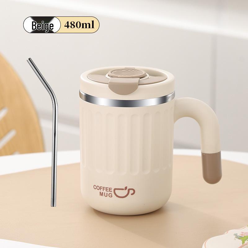 

Кофейная кружка из нержавеющей стали 304 с крышкой - Рекламный эксклюзив 480ml слоновая кость