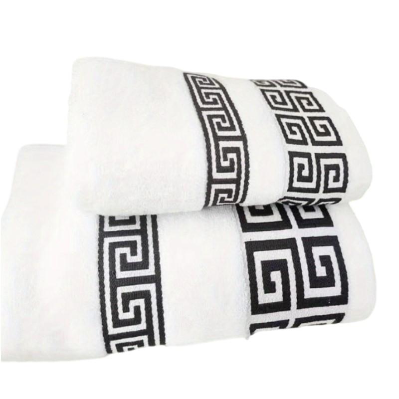 

МОДА Набір бавовняних рушників з 2 предметів 1 рушник для рук 34x74 см і 1 рушник великий банний 70x140 см Синій Білий Коричневий Подарунковий рушник з геометричною вишивкою 33x74cm and 70x140cm