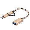 2Pcs Type C 2 In 1 OTG Transfer Wiring Adapter Electronic Transfer Connector USB3.0(Gold )