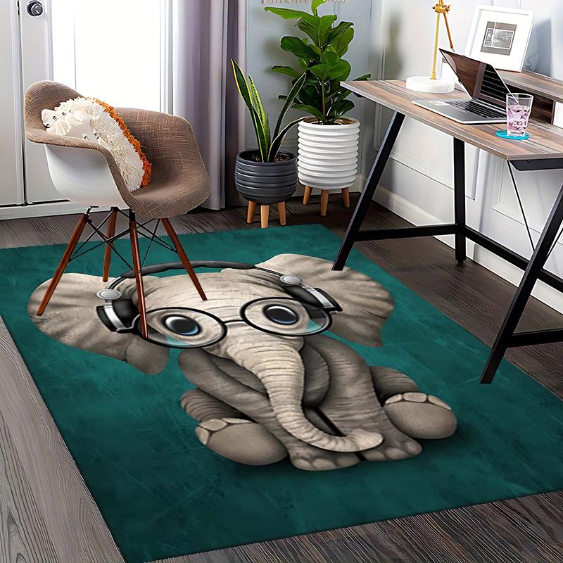 1pc Anime Elephant with Headphones Chair Mat - Cute Office Decor Carpet for Desk, Anti-Slip Floor Covering, Suitable for Home and Workplace Use.C071
