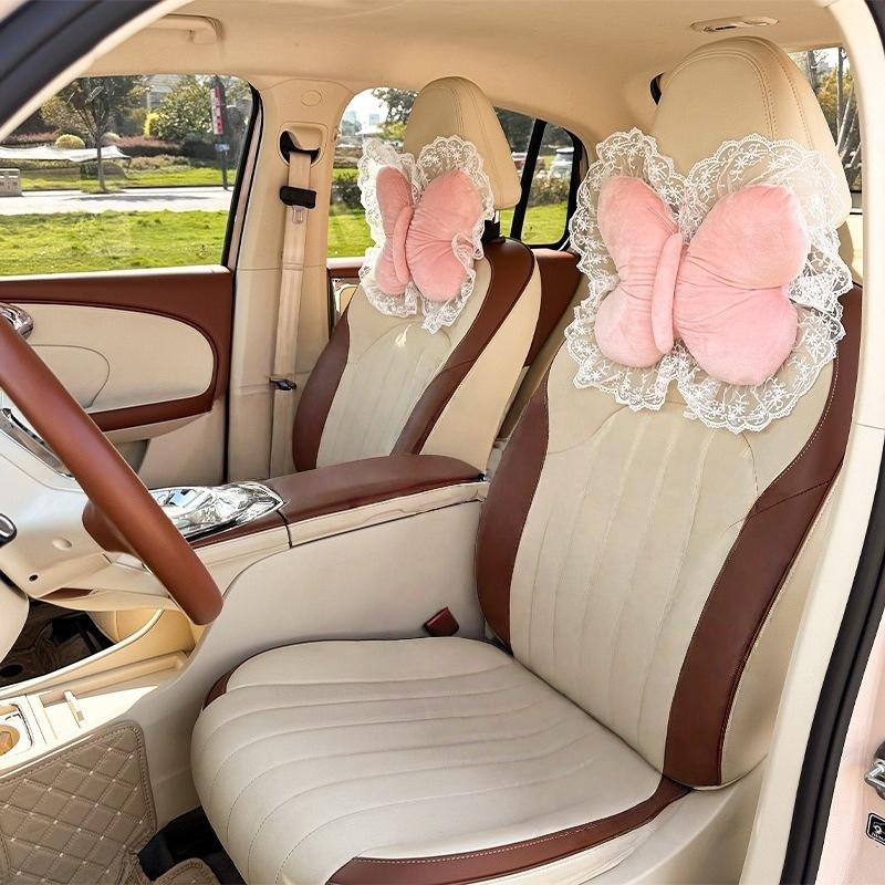 Creative Bow Lace Car Headrest New Product Car Pillow Neck Pillow Plush Car Soft and Comfortable Pillow