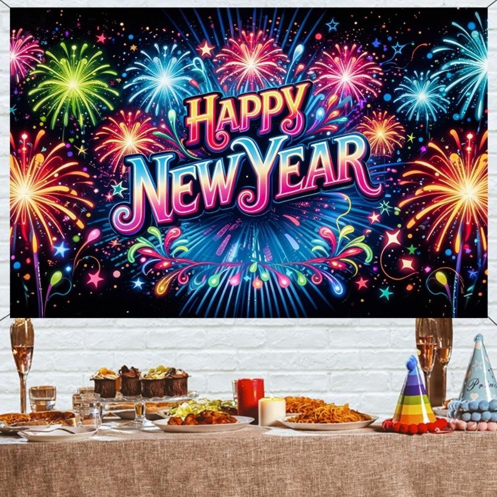 Black Gold 2026 New Year Backdrops Colorful Balloon Photo Background  Outdoor Party