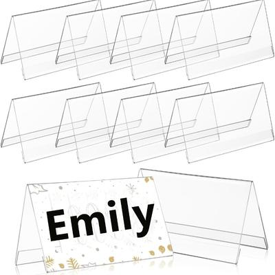 10pcs Transparent Acrylic V-Shaped Place Cards 3.15x5.9inch for Weddings Events and Conferences 1.2mm Thick Reusable Table Decor