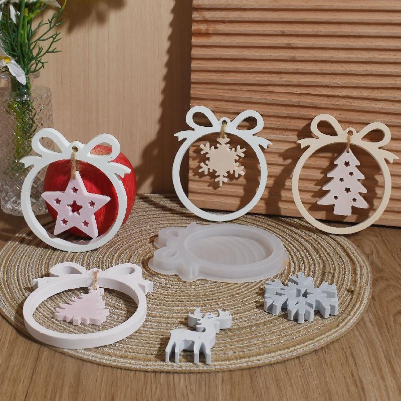 Christmas Tree Pendant Silicone Mold Xmas Candle Plaster Bow Snowflake Key Gypsum Mold Diy Hanging Decor Santa Claus Resin Mold