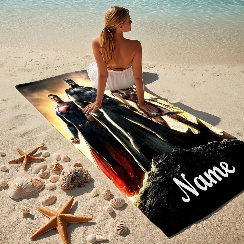 Custom Name Batman Cityscape Stylish Digital Printing Beach Towel Quick‑Drying Absorbent Blanket for Beach Pool Gym Travel