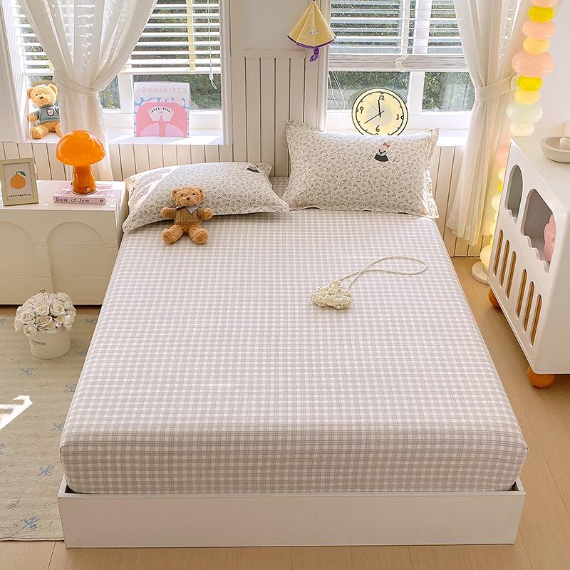 Pure Cotton Printed Single Bed Sheet Set - Fitted Sheet, Protective Cover, Pad Cover (3 Pieces)