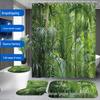 Tropical Green Plants Shower Curtain Set with Non-Slip Bath and Toilet Mats, Hooks Included