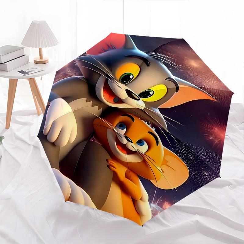 1pc Tom and Jerry Automatic Folding Umbrella - Compact 8-Rib Design, Durable Plastic & Iron1120L