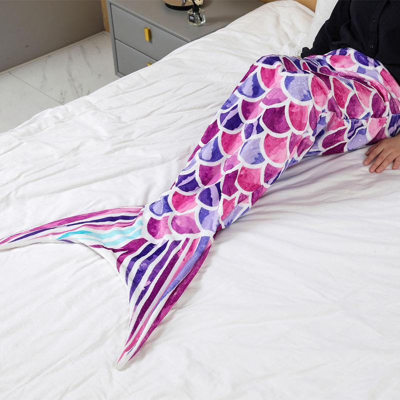 Beauty Fish Scales Mermaid Tail Princess Blanket For Sofa Bed Wearable Soft Flannel Throw Nap Sleeping Bag Single Warm Blankets