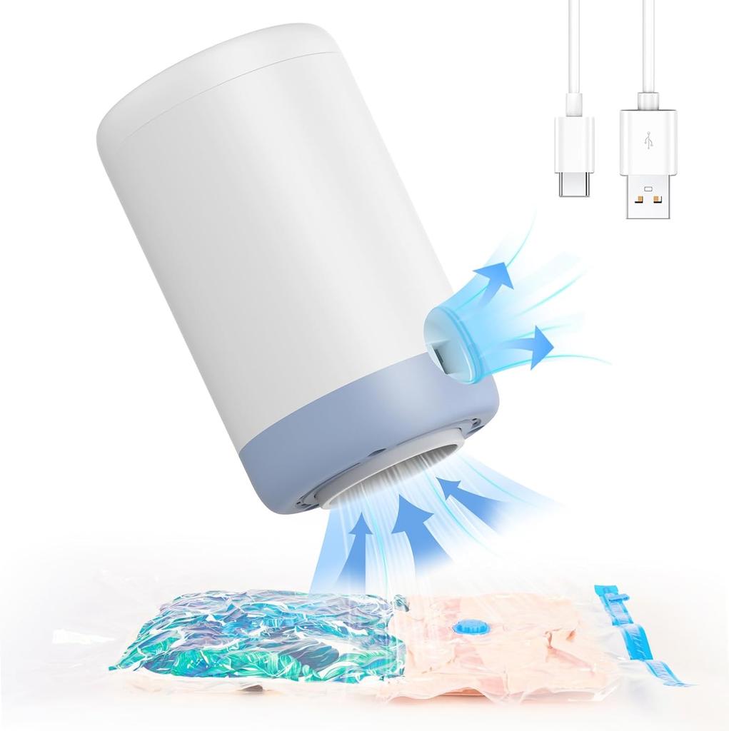 Pompe électrique sans fil à chargement USB Type-C pour sacs de rangement sous vide, pompe à vide 1500 mAh pour sacs de rangement, sac de voyage sous vide portable