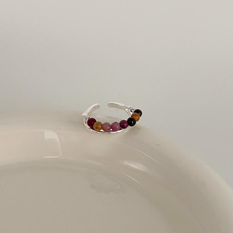 Color Crystal Beaded Ring Ins Niche Design Sense Advanced Finger Ring Light Luxury Temperament All Match Ring Accessories
