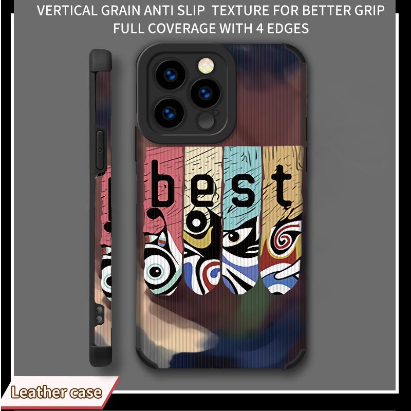 Vertical Grain Leather Shell Best Nice Printed Patterned Shockproof Soft Silicone Case with Camera Lens Full Protection for iPhone