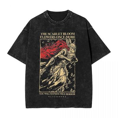 Vintage Washed T-Shirt Raya Lucaria Academy Cotton T Shirt E-Eldens Game R-Rings Leisure Tee Shirt Top