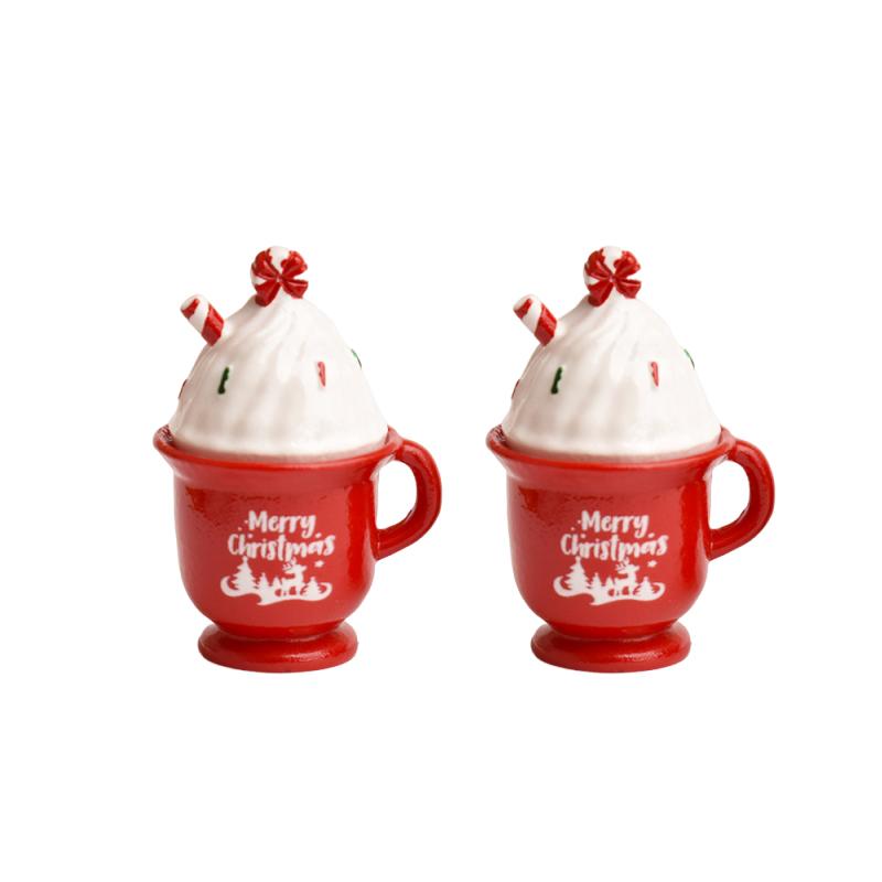 2/5Set Mini Snow-Topped Coffee Cup Decoration Miniature Christmas Cup Scene Landscape Resin Dollhouse Accessory Xmas Craft Gift