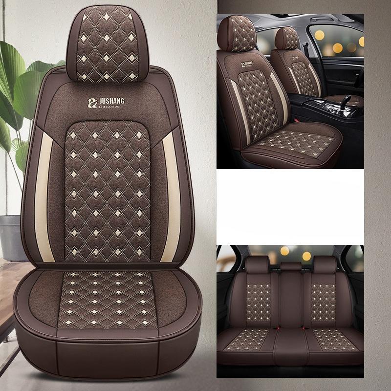 5-Seat Faux Leather Ice Sliky Fiber Fabric Full Coverage Car Seat Covers, All-Season Wear-Resistant Breathable Soft Comfort with 3D Side Wing Design