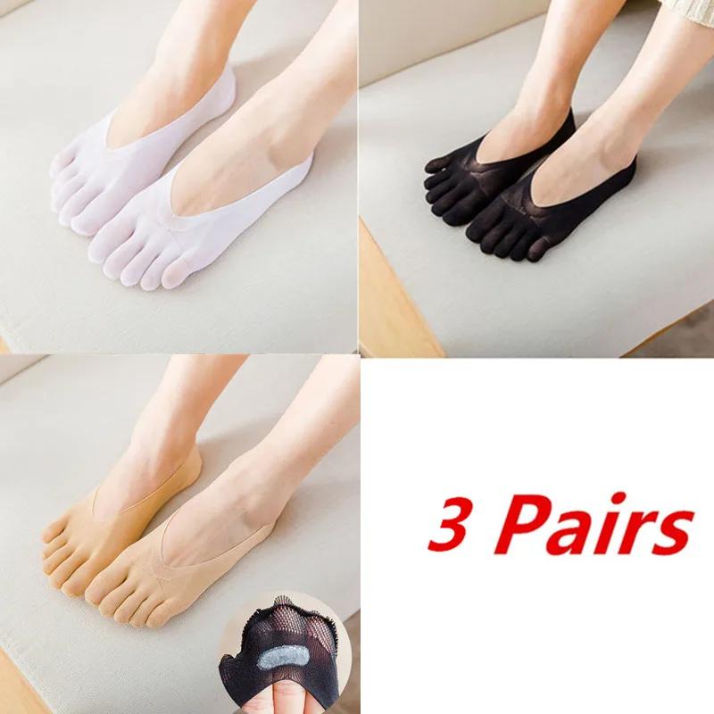 1/3/5 Pairs/Lot Women Summer Five-Finger Socks Ultrathin Funny Toe Invisible Boat Sokken Silicone Breathable Short Low Ankle Sox
