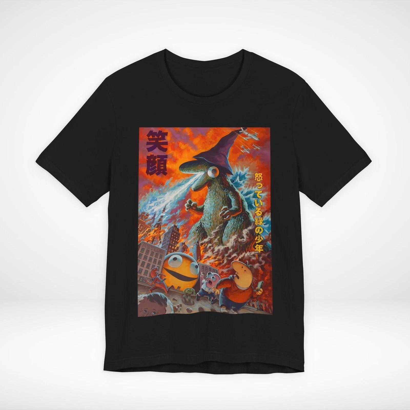 Smiling Friends Glep Godzilla Kaiju Destruction T-Shirt Print Black Mens Women 4XL