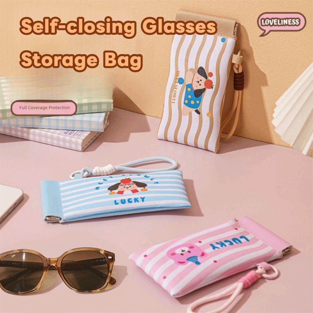 2Pcs Waterproof Self-closing Glasses Storage Bag Cartoon Portable Eyeglass Pouch  Female