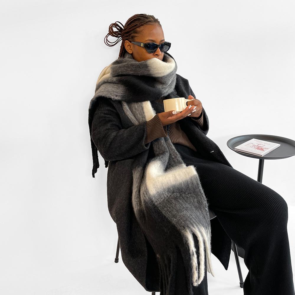 New Colored Mohair Scarf Fashion High-end Thickened Plaid Scarf Scarf Shawl