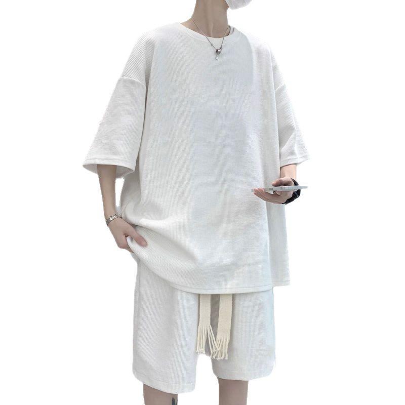 Teen Boys' Trendy Waffle Knit Summer Sports Set - Shorts & Short Sleeve T-shirt