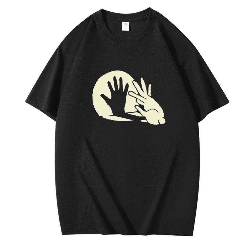 

New couple rabbit shadow game fun rabbit pattern Tshirt roundneck cotton loosefitting fashionable top 4XL