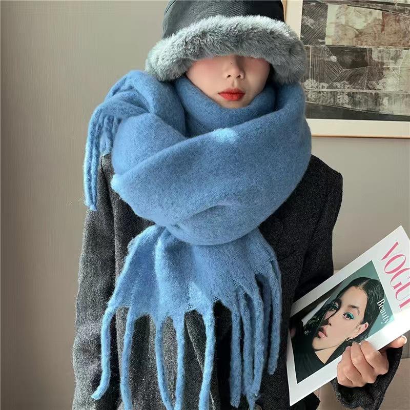 New Mohair Women Scarf Female Winter Warm Thickened Solid Color Long Scarves Soft Coarse Braid Tassel Shawl Viscose Wrap Shawls