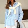 Dámská letní pruhovaná košile svrchní ležérní knoflíková s dlouhým rukávem s klopou top