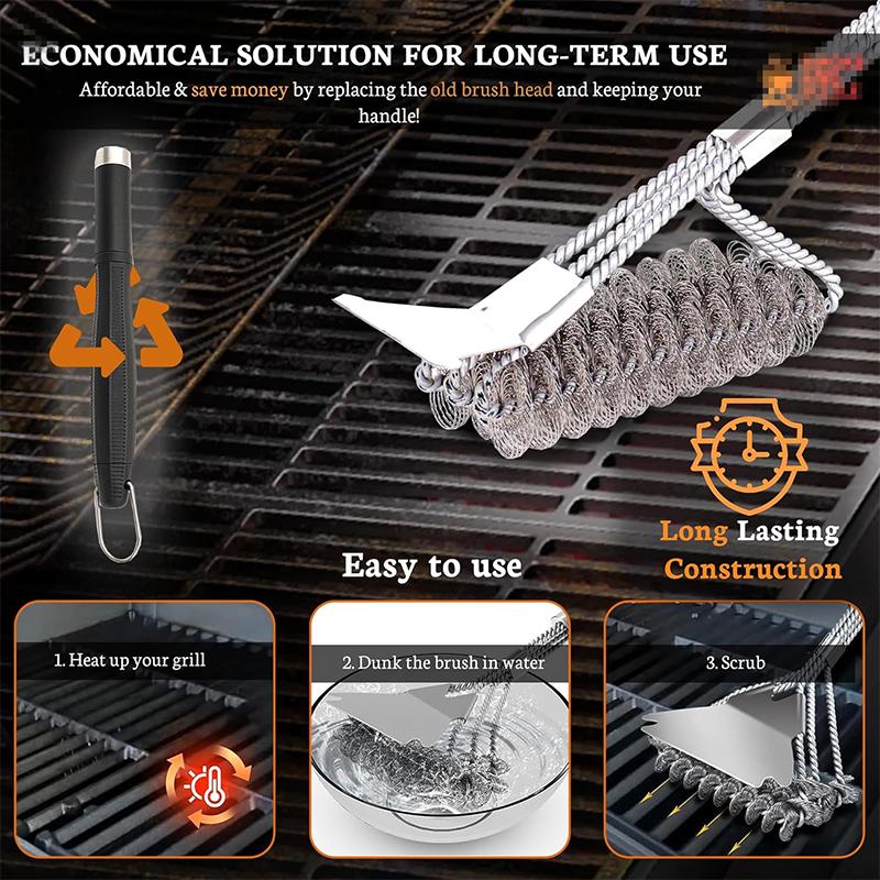 Edelstahl BBQ Grillbürste mit abnehmbarem Griff Sichere Draht-Grillbürste BBQ Reinigungsbürste Grillrost-Reiniger JT436