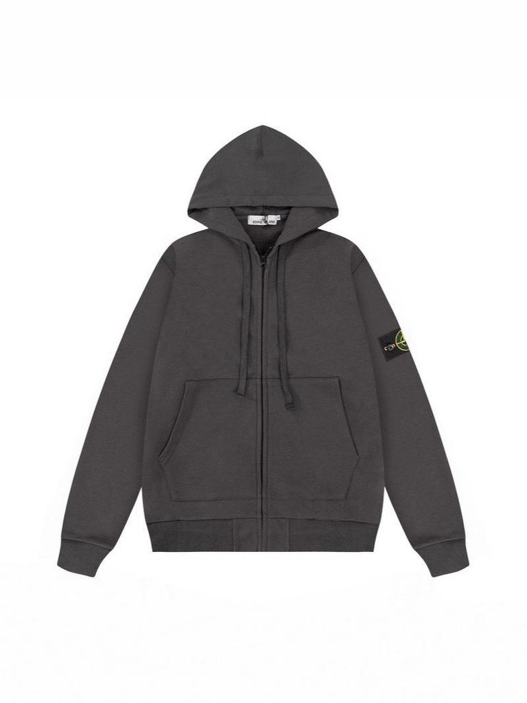 Trendy Stone Patch Zip-Up Cotton Hoodie