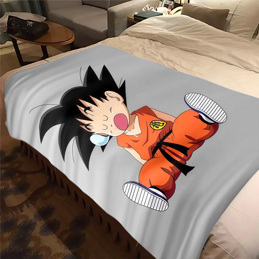 1 Stück Süße Cartoon Son Goku Aufdruck Flanelldecke, Hohe Qualität für Alle Jahreszeiten, Heimdekoration, Wärme und Komfort, Perfekt für Weihnachtsgeschenke