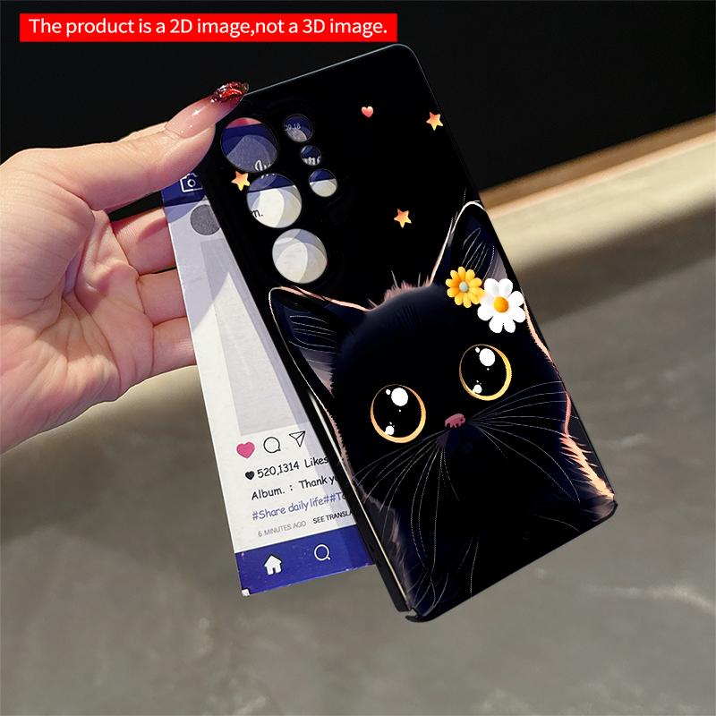 2DFlat Samsung Phone Case Black Cat with Flowers and Stars Phone Case Applicable To Galaxy S22 S23 S24 S25ULTRA S26 A12 A13 A14 A15 A16