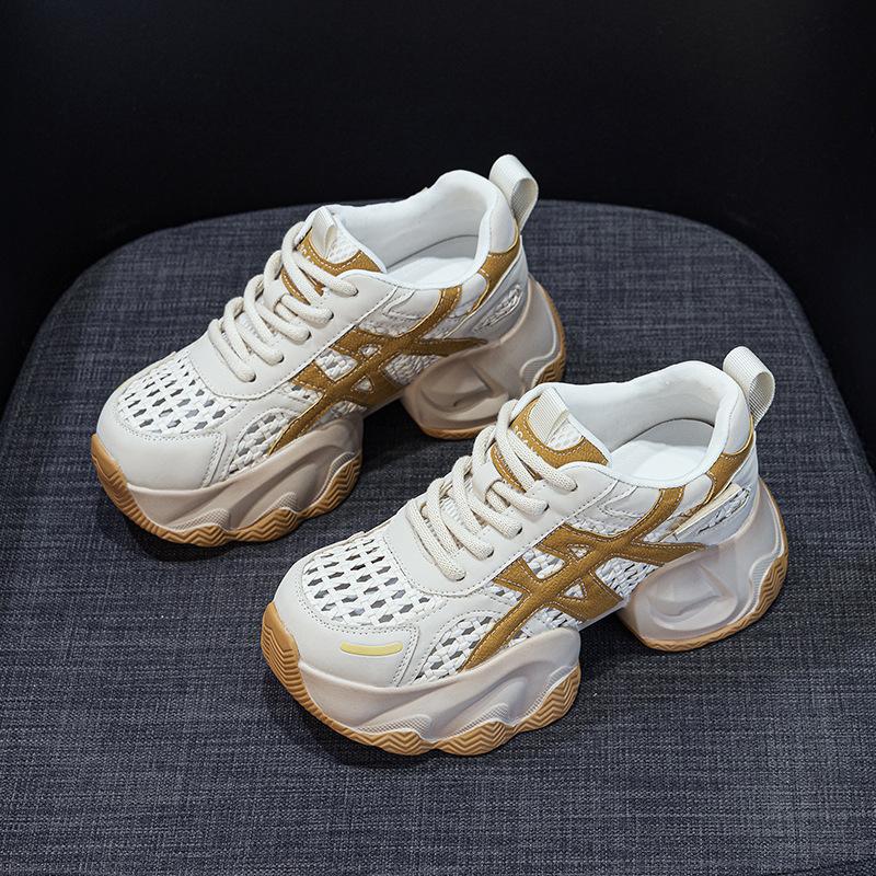 Dad Shoes Woven Through Net Women's Shoes Summer Thick Sole Inner Height Increase Explosive Version Casual Fashion Versatile Women's Shoes