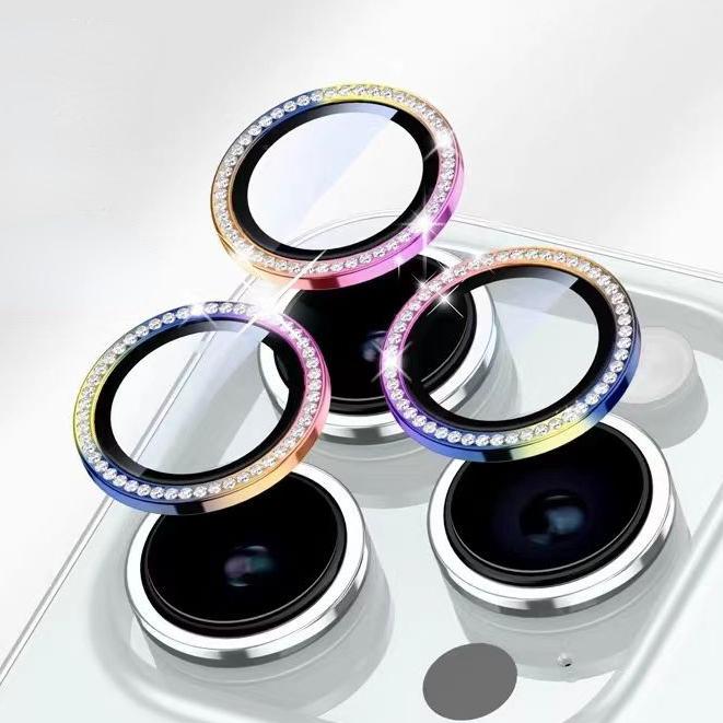 Diamond Lens Glass for IPhone17 16 15 14 13 12 11 Pro Max Camera Protector Cover for IPhone 14 Plus 14Pro Max Metal Ring Lens Glass Case