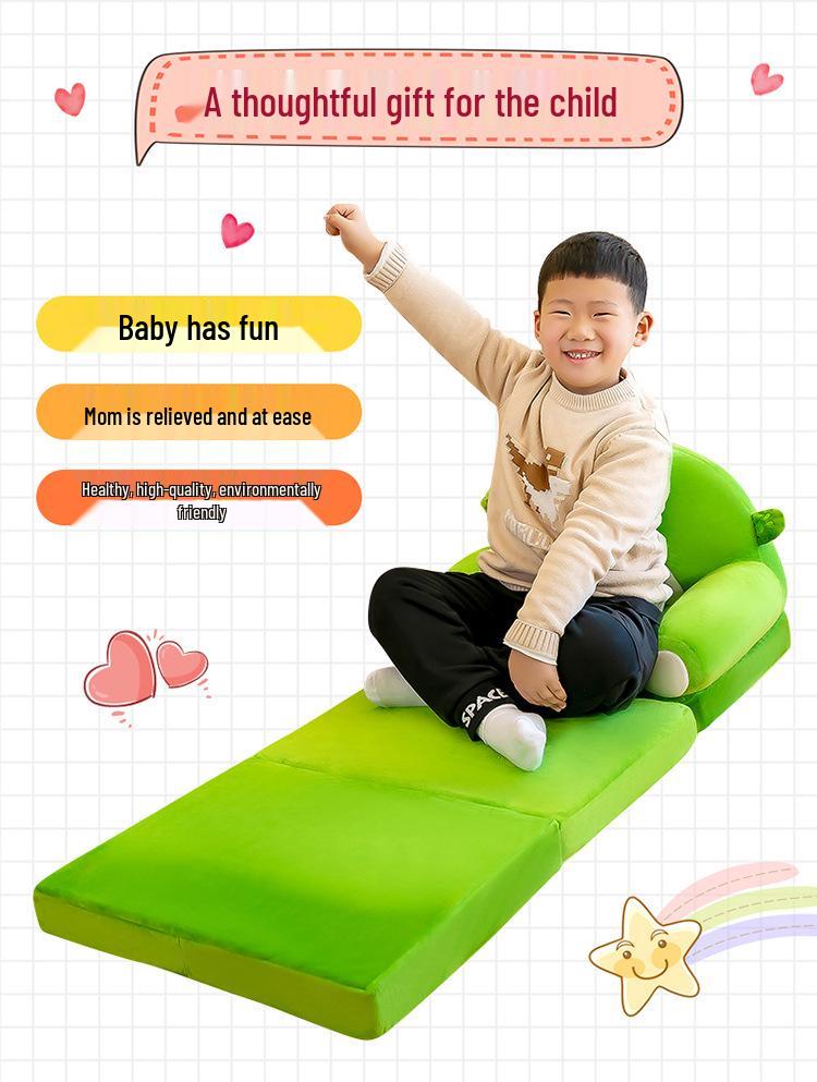 Multi-Function Folding Toddler Sofa: Cartoon Design, Washable Cushion, Perfect for Boys & Girls' Reading and Play.