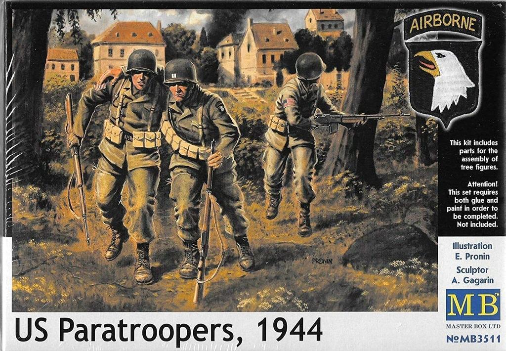 Master Box 1/35 Scale US Paratrooper Soldier, Wounded Officer and Subordinate, 1944, 3-Piece Set, Plastic Model Kit, MB35011