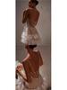 Rochie de Petrecere Sexy Europeană & Americană Fără Spate cu Plasă cu Paiete și Franjuri și Bretele Subțiri