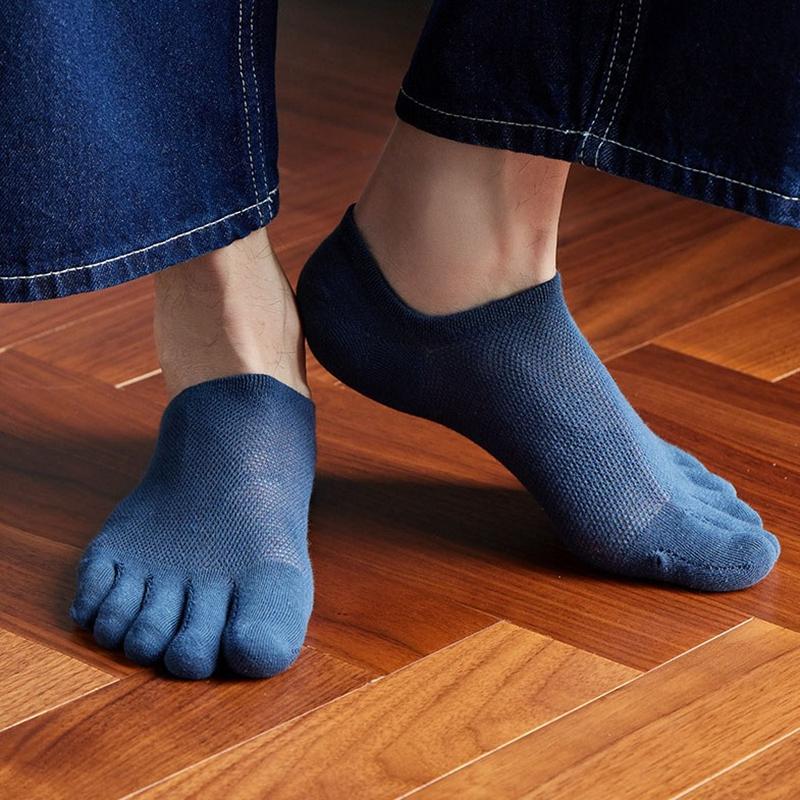 Men's Five-finger Socks Summer Thin Breathable Split Toe Socks Invisible Mesh Boat Socks Solid Color Cotton Socks Deodorant Sweat-absorbent Socks
