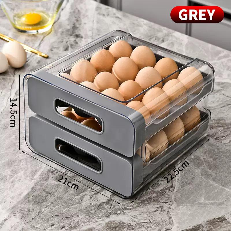 Household Refrigerator Egg Drawer Storage Box, Double Layer Plastic Egg Tray Holder L