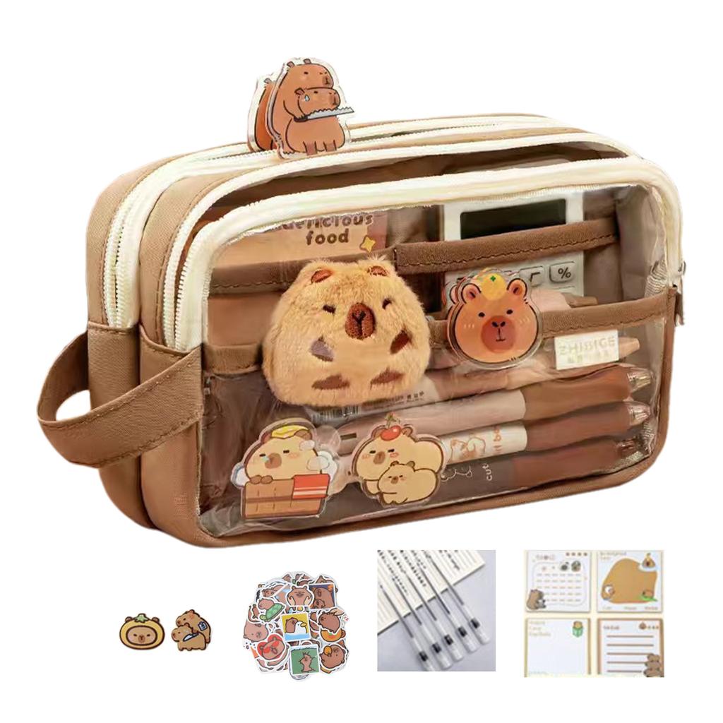 Cartoon Capybara Pencil Case Large Capacity Pencil Holder Aesthetic Pen Bag Lovely Pencil Pouch School Office Supplies