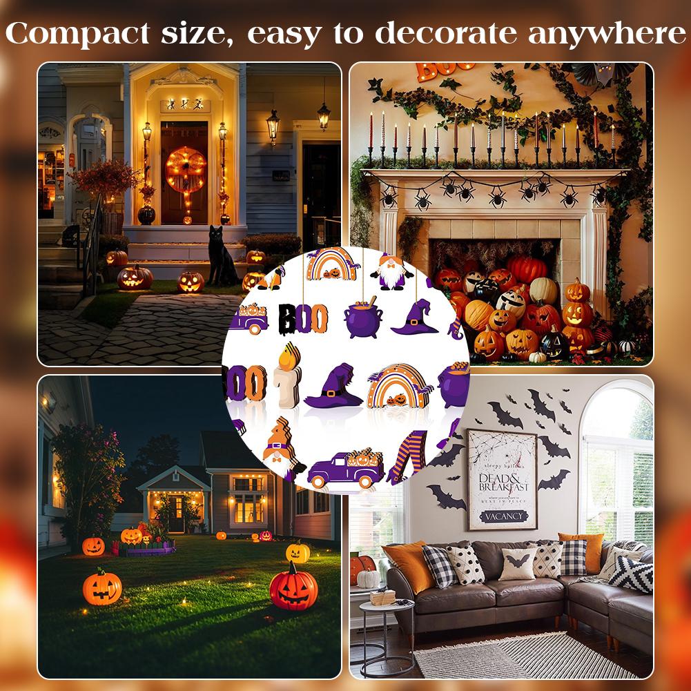 30Pcs Pumpkin Gnome Wooden Ornament Halloween Car Pendant Halloween Wooden Pendant for Indoor Tree Window Wall Decor