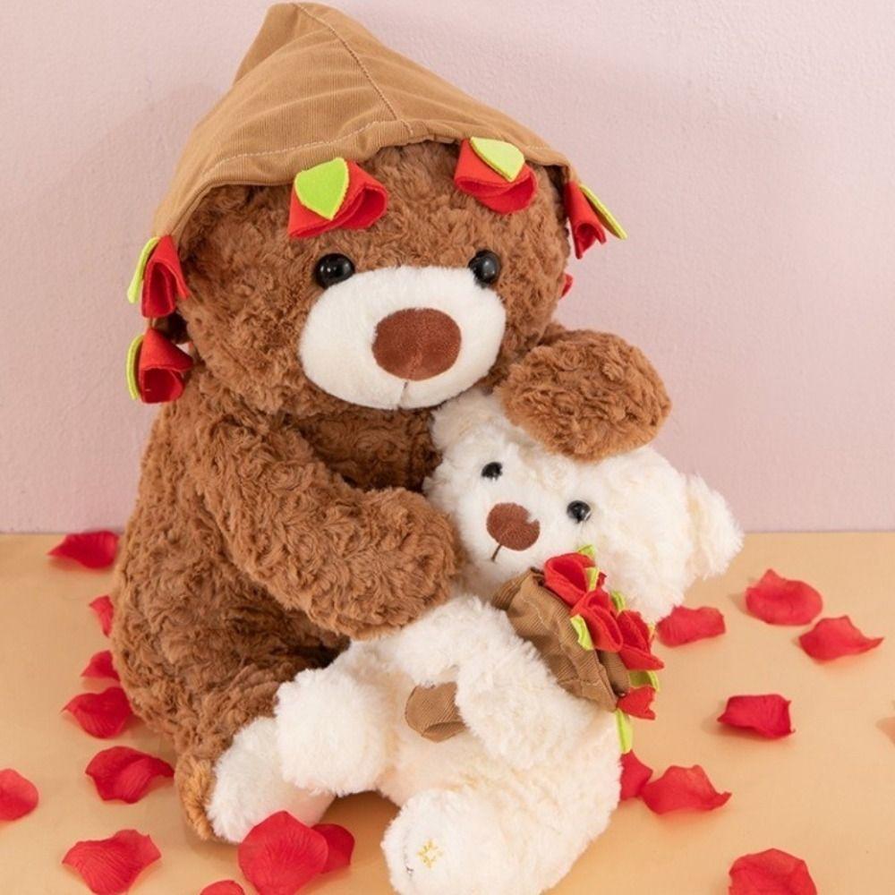 Romantic Holding Flowers Bear Doll Detachable Bear Wear Rose Hat Bouquet Bear Doll Birthday