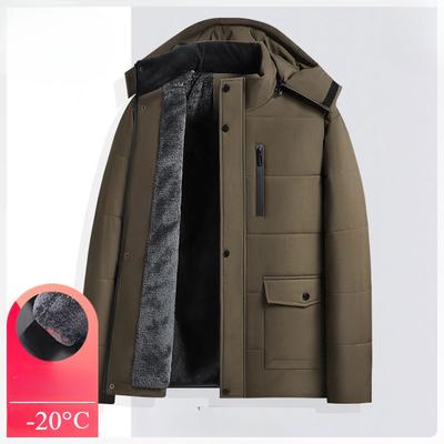 Thickened Fleece-Lined Men's Cotton Coat Hooded Jacket Versatile Casual  -20° Warm Cotton-Padded Coat for Middle-Aged