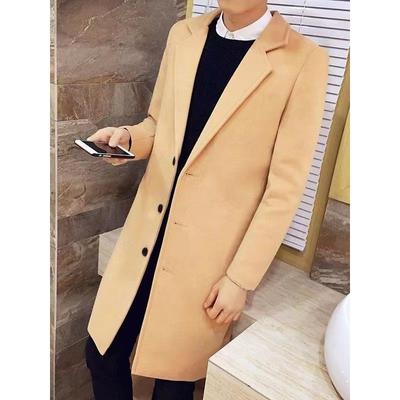 Herbst- und Winter-Trenchcoat Herren Anzugkragen Mittel und Lang Wollmantel Koreanische Version Jugend Slim-Fit Einfarbig Wollmantel