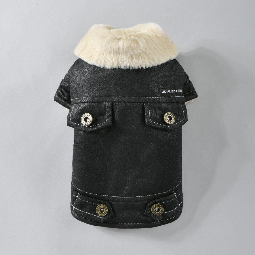 10PC/Lot Fur Collar Dog Leather Jacket Windproof Warm Small Dog Coat Winter Dog Clothes Puppy Clothing