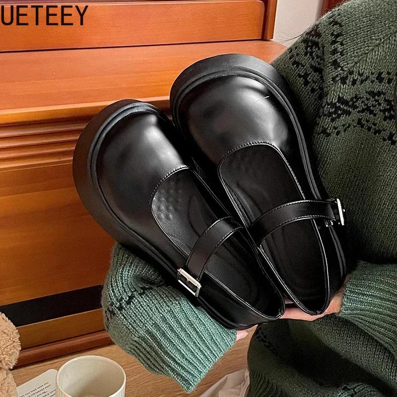 Fashion Platform Thick Heel Women Mary Jane Shoes Fashion Shallow Round Toe Shoes Casual Outdoor Street Style Single Shoes