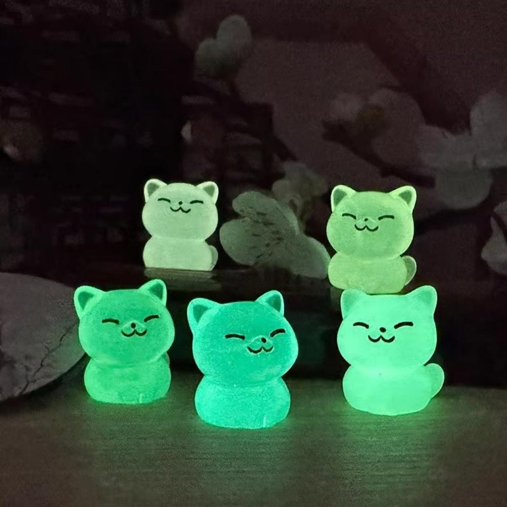 Resin Luminous Cat Figurines Tiny Miniature Lucky Cat Cute Glow Dark Ornaments for DIY Home Decor
